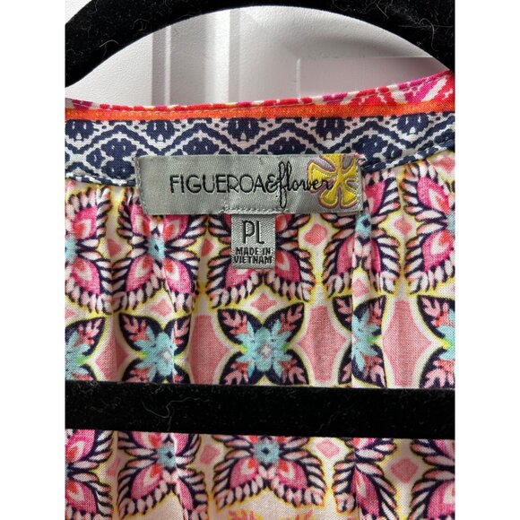 Figueroa & Flower Womens Boho Floral Top PL 100% Rayon Multicolor Tie Front - Picture 4 of 8